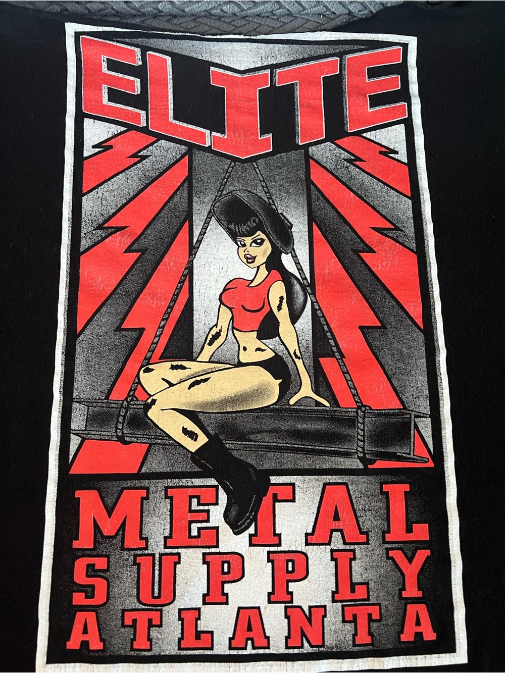 Sexy Welder Chick Black Elite Metal Supply Tee (with custom cut boat neck)
